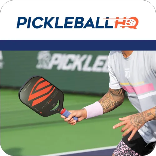 Pickleball HQ logo with action shot of paddle use of Pickleball paddles Melbourne