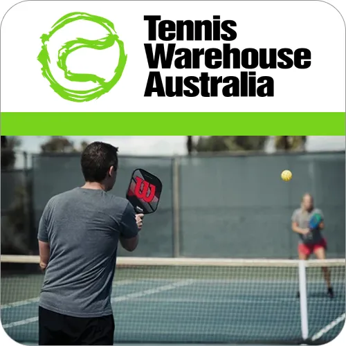 Pickleball Paddles Melbourne - Tennis Warehouse logo and players