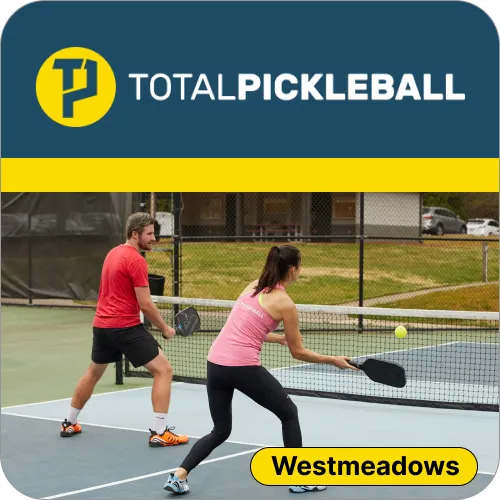 Total Pickleball Westmeadows logo with couple playing pickleball