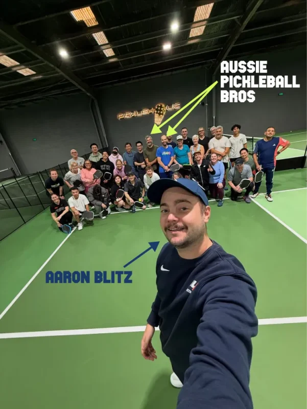 ussie Pickleball Bros team training with Aaron Blitz of the Melbourne Mavericks alongside local players in Victoria