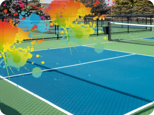 Melbourne pickleball court with colourful paint splats showing where to play pickleball near you